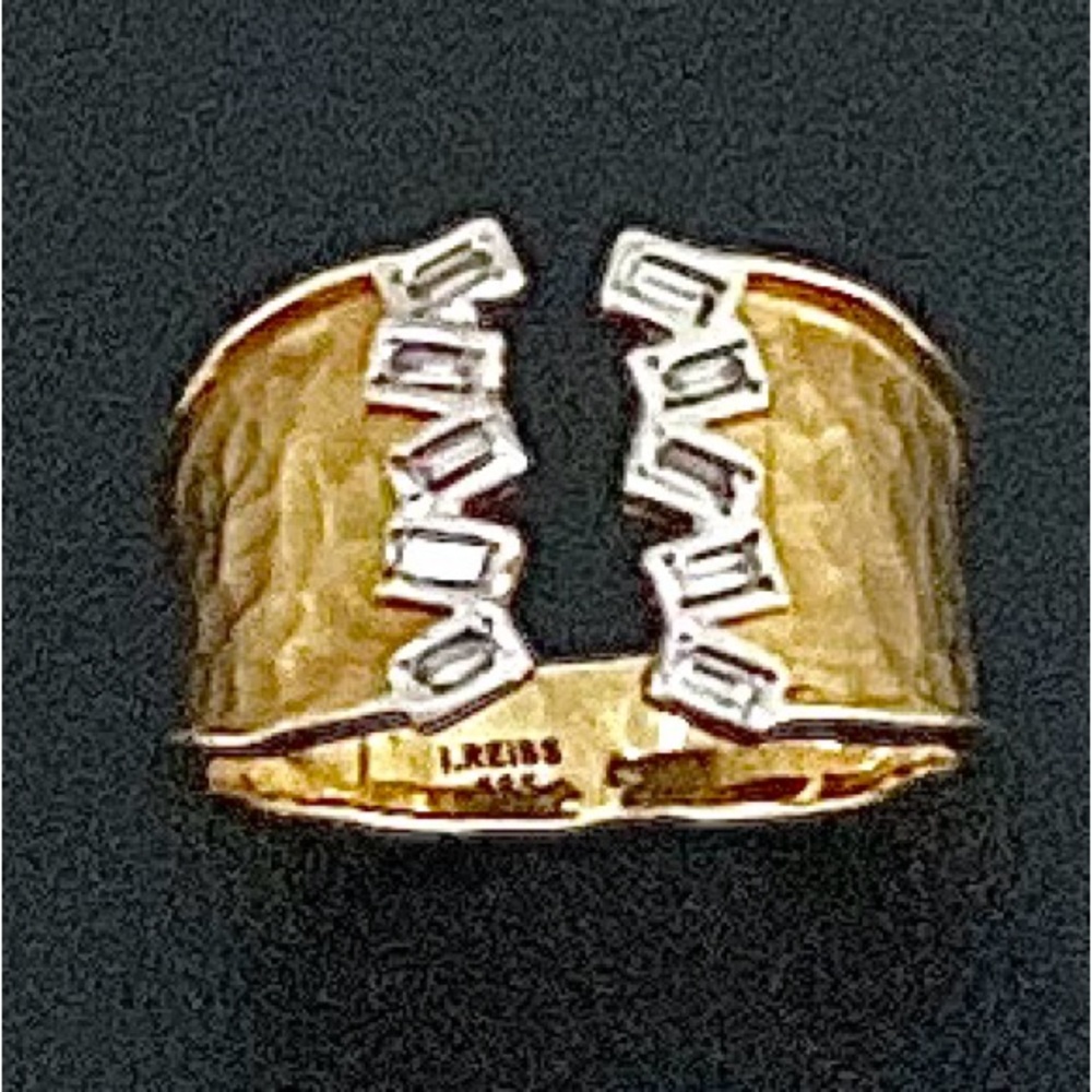 Statement I.Reiss 14k Diamond Hammer-finished Cuff  Ring, Size 7, Retail $3,148